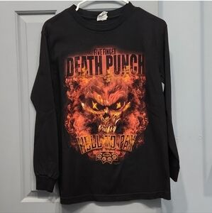 NWOT 5FDP Five Finger Death Punch Hell To Pay Fire Skull Long Sleeve Tee